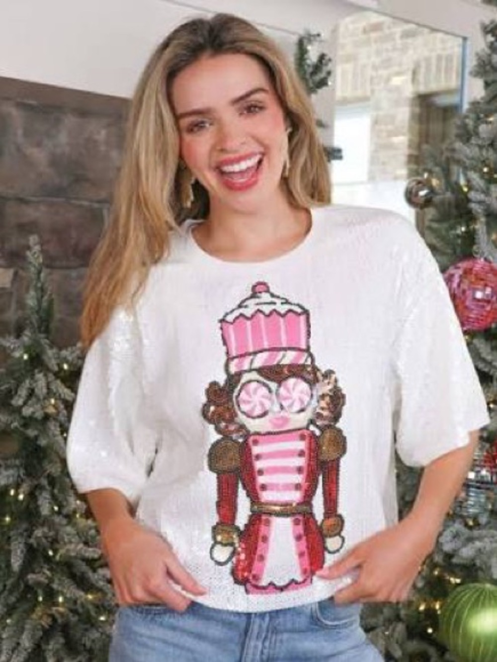 New with tag Simply Southern Sequined Top Pink White Nutcracker Design size XL
